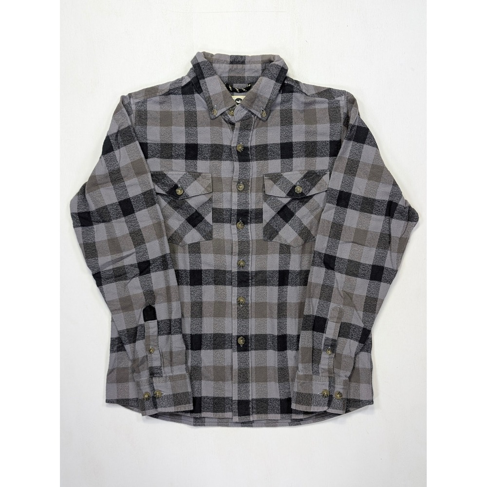 Fayettechill Mens Small Grey Black Buffalo Plaid Cotton Flannel Button Down